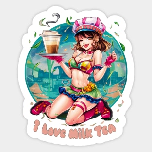 I love milk tea, bubble, boba, tapioca, kawaii anime tee Sticker